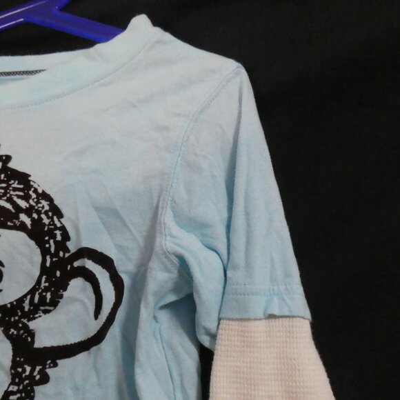 CARTER'S | size 5 | Light Blue Monkey Shirt With Contrasting White Sleeves | EUC - Picture 6 of 16